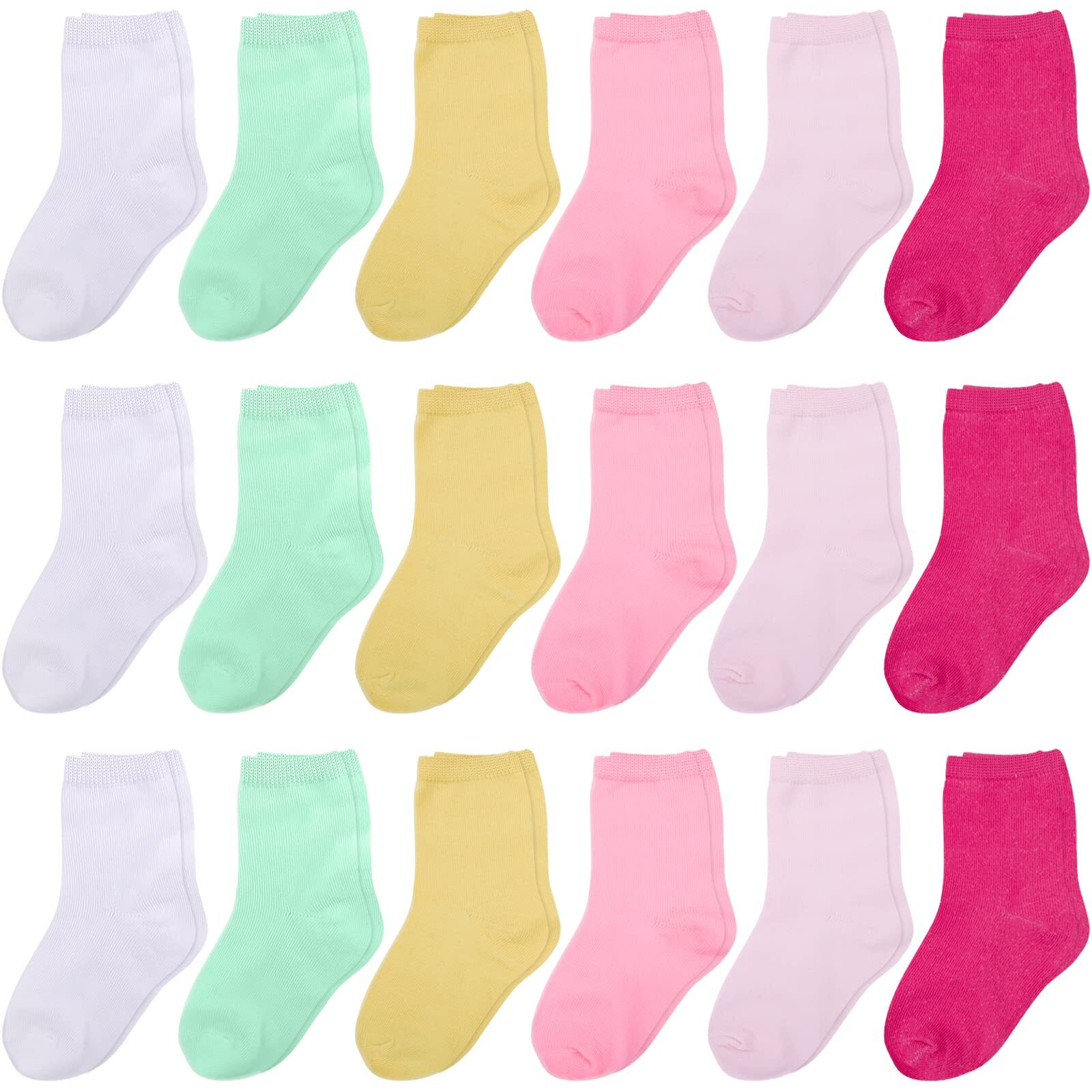 Duufin 18 Pairs Toddler Crew Socks Girls Mid Cut Socks Kids Crew Socks Mid Rise Toddler Socks  4-6X