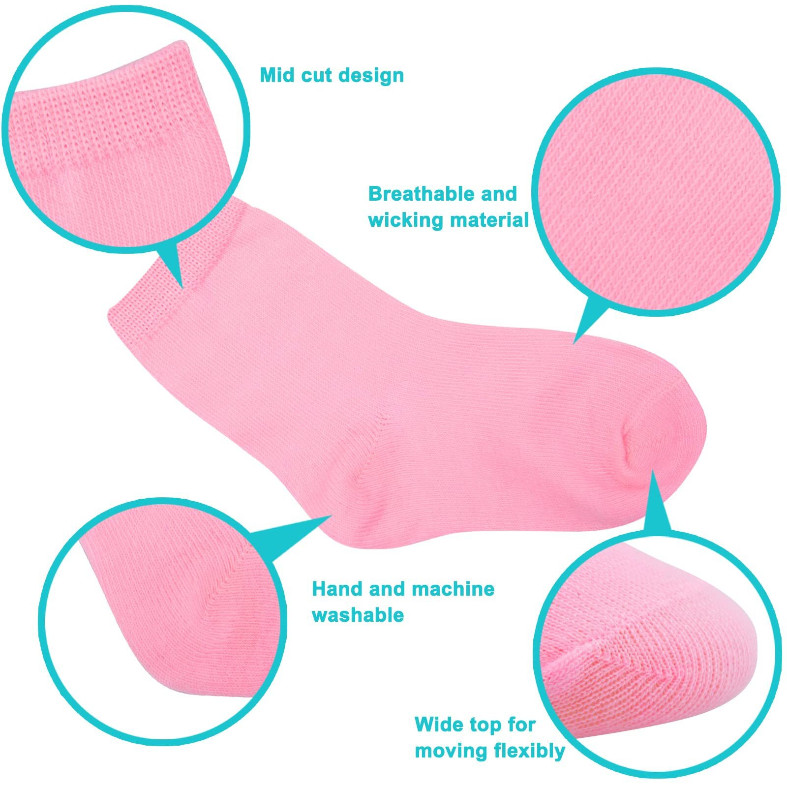 Duufin 18 Pairs Toddler Crew Socks Girls Mid Cut Socks Kids Crew Socks Mid Rise Toddler Socks  4-6X