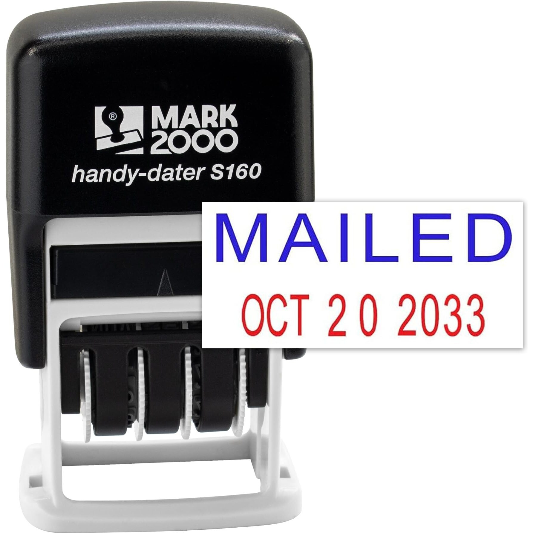 Mark 2000 Self-Inking Rubber Date Office Stamp With Mailed Phrase Blue Ink & Date Red Ink (Handy-Dater S160)  12-Year Band