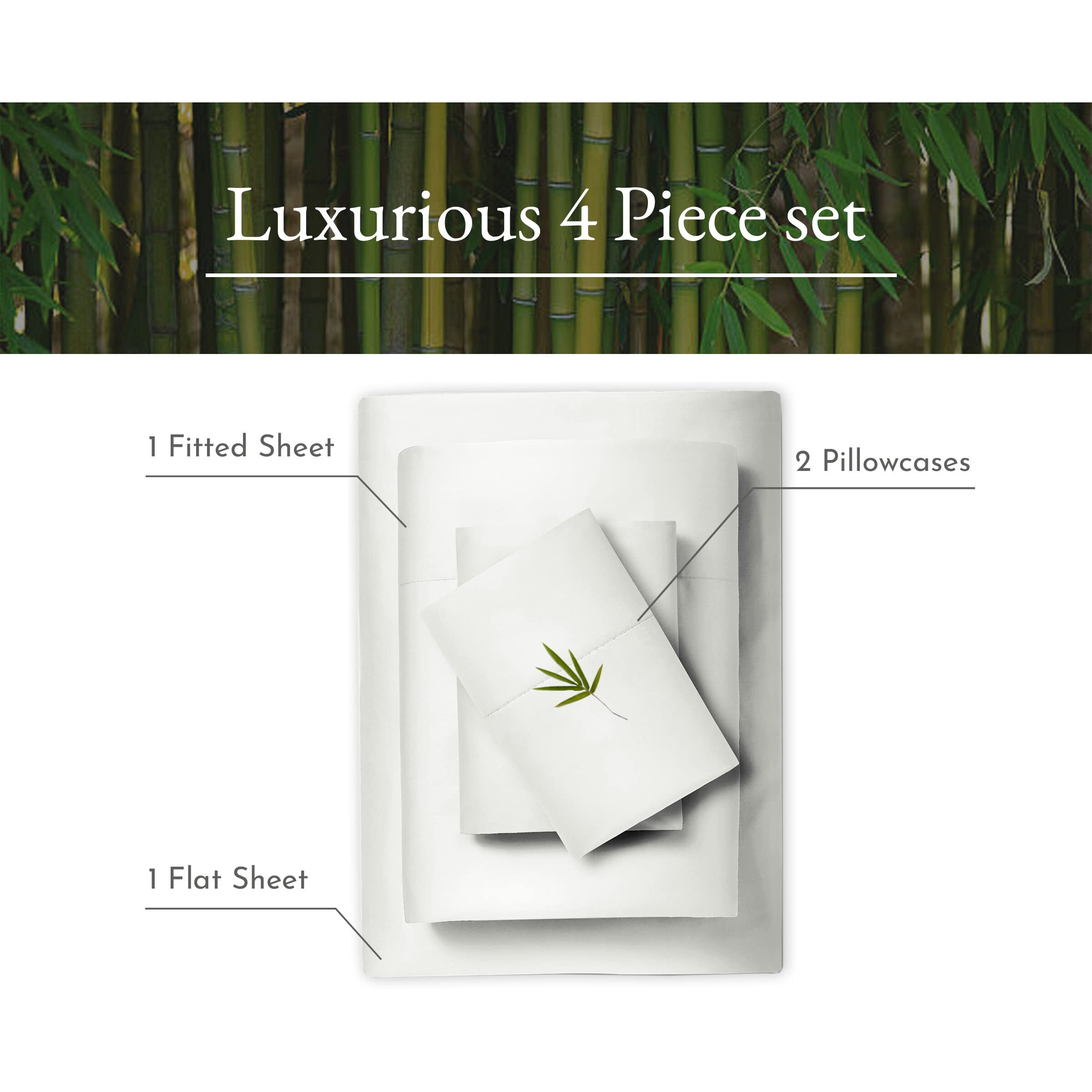 California Design Den Rayon From Bamboo Sheets Queen Size Bed Luxury Silk Sheets 4 Piece Sheet Set  Cooling Sheets  Ivory Bedsheets With Snug Fitted Deep Pockets (Queen  Ivory)