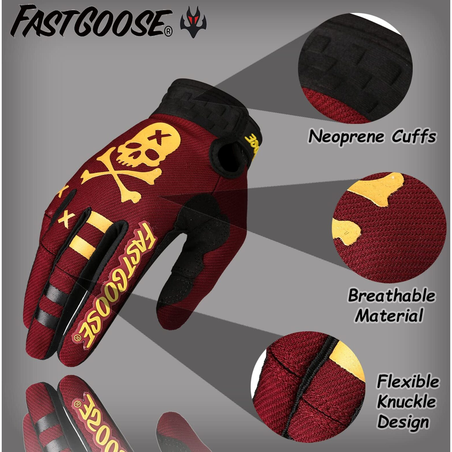 Fastgoose Dirt Bike Motorcycle Gloves Motocross Gloves Motorbike Riding Bike Gloves Atv Mx Mtb Off Road Racing Sports Cycling Glove (Maroon  Medium)