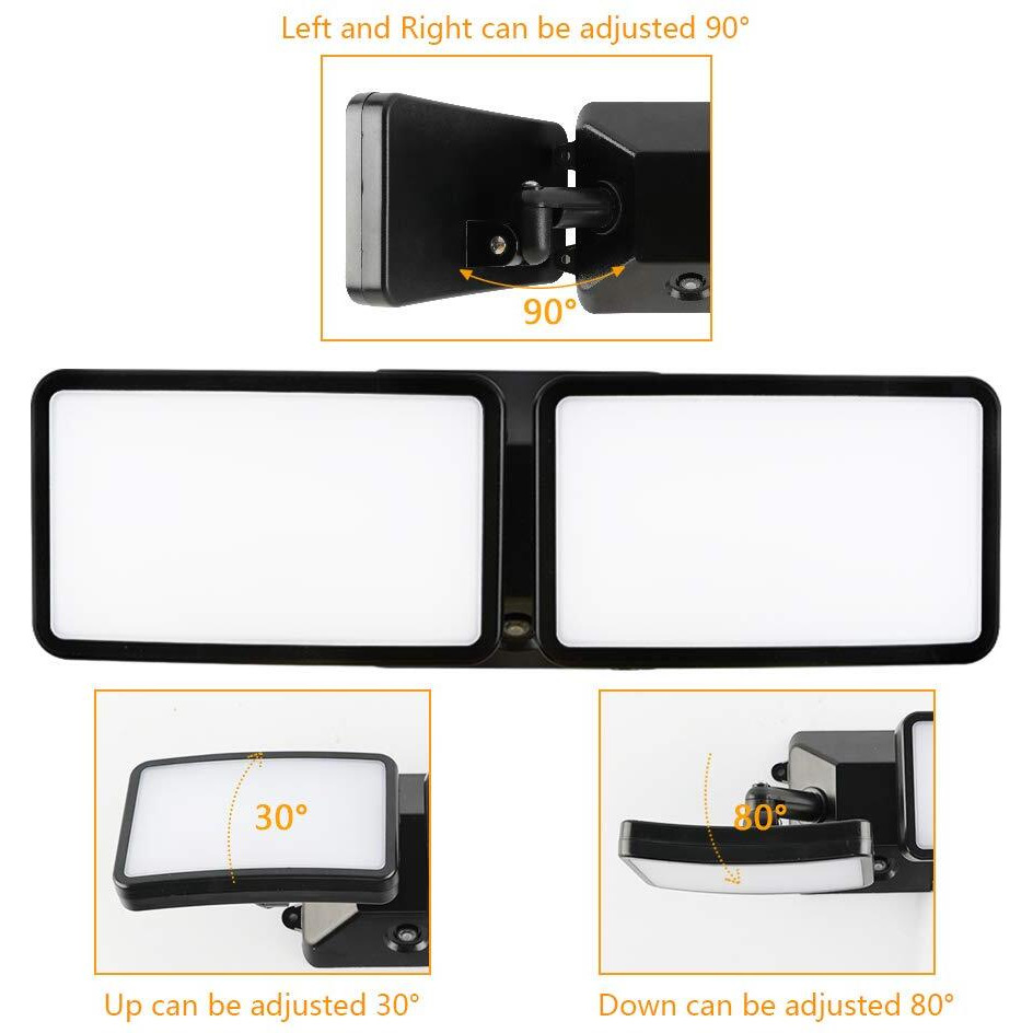 Faguangao Dusk To Dawn Led Security Light 18W Plug In Flood Light Outdoor 5000K Daylight 1600Lm  Ip55 Waterproof Adjustable 2 Heads Wall Light For Garage  Porch  Yard  Black