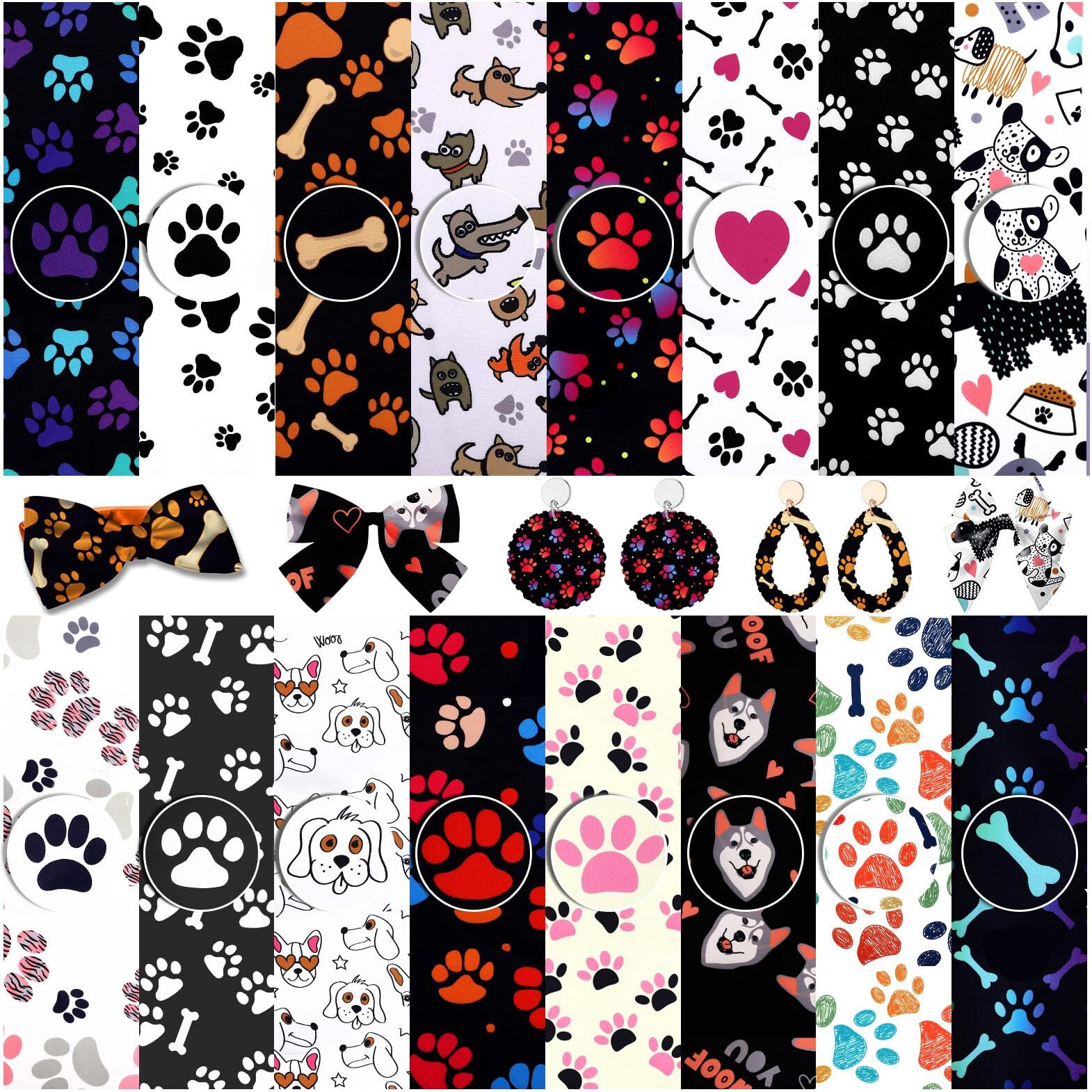 Tudomro 16 Piece 10 X 10 Inch Cute Dog Bone Paws Fabric Animal Footprint Puppy Printed Decorative Fabric Bone Paw Playful Pattern For Dog Lover Diy Quilting Sewing Crafting