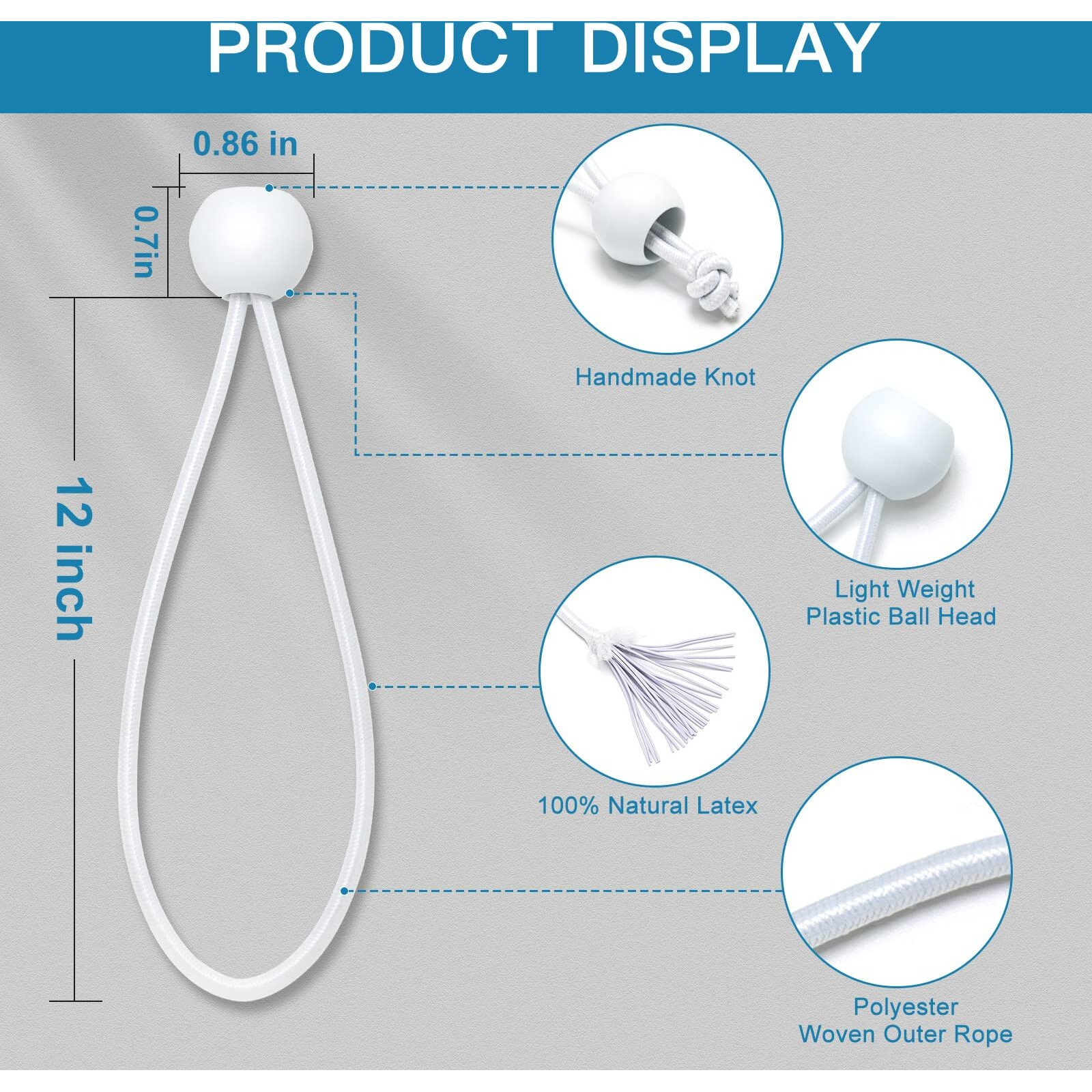 Bungee Cords With Balls 12 Inch 50 Pcs White Bungie Cord Balls Heavy Duty Tie Down Strap Cord For Camping  Shelter  Cargo Projector Screen Tent Poles With Uv Resistant