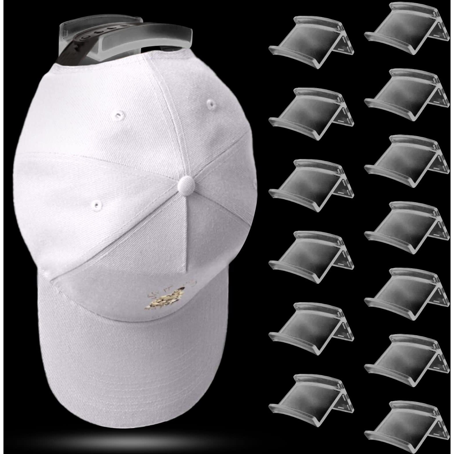 Hat Rack For Wall (14-Pack) - Hat Racks For Baseball Caps  Adhesive Hat Hooks For Wall  No Drilling Hat Organizer Cowboy Hat Holder  Strong Hat Hanger To Display For Door  Closet (Upgrade-Transparent)