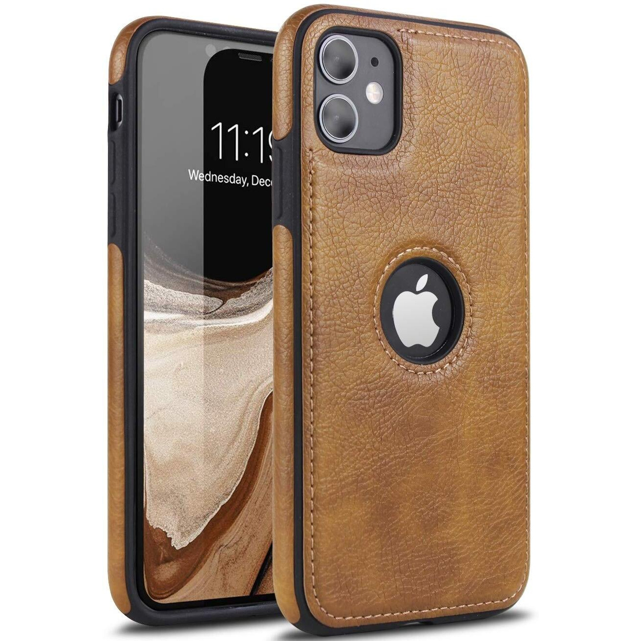 Topsem Retro Leather Case For Iphone 11 Anti-Knock Back Cover Soft Tpu Business Shell Phone Case (Brown  For Iphone 11)