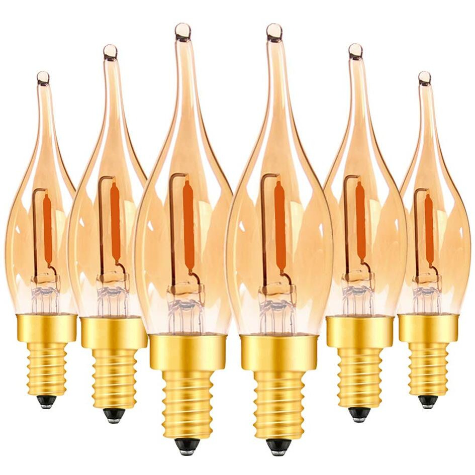 Led Vintage Candelabra Bulbs Night Lights E12 C22T Edison Candle Bulbs Filament Flame 7 Watt Equivalent Led Chandelier Light Bulbs Decorative Lights 2200K Warm Amber Glass  Cri 90  Pack Of 6