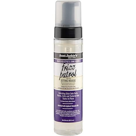 Aunt Jackie's Grapeseed Style And Shine Recipes Frizz Patrol Anti-Poof Setting Hair Mousse  Sets Curly Hair Styles In Place Purple Fl.Oz 8.5 Ounce