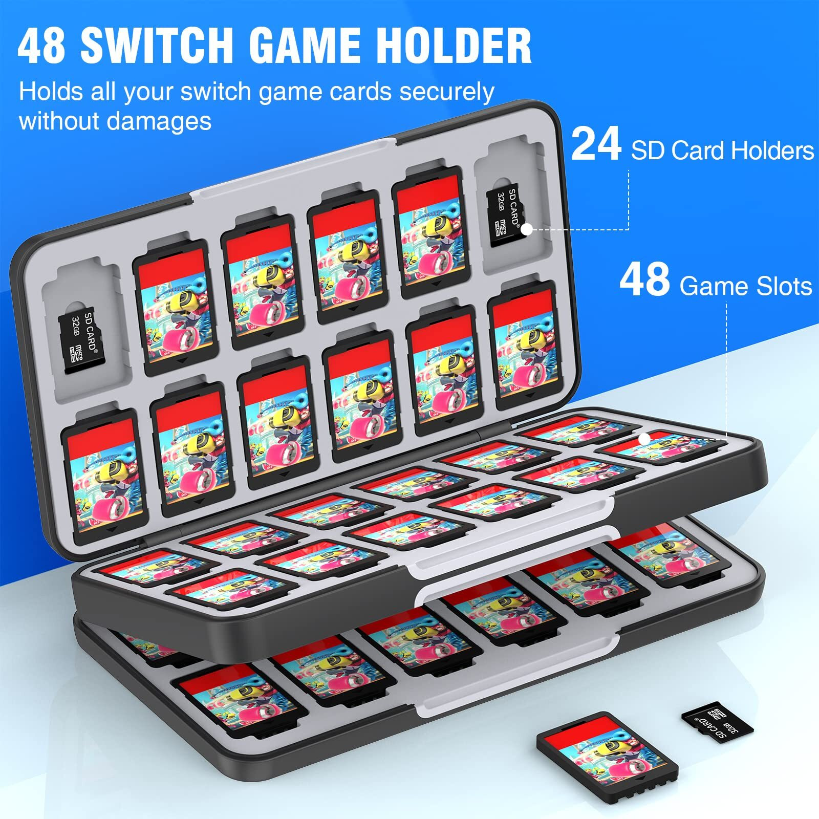 Cykoarmor Switch Game Case For Nintendo Switch Oled/Switch/Switch Lite  With 48 Switch Game Card Slots & 24 Sd Card Slots  Compact And Portable Switch Game Holder  Gray