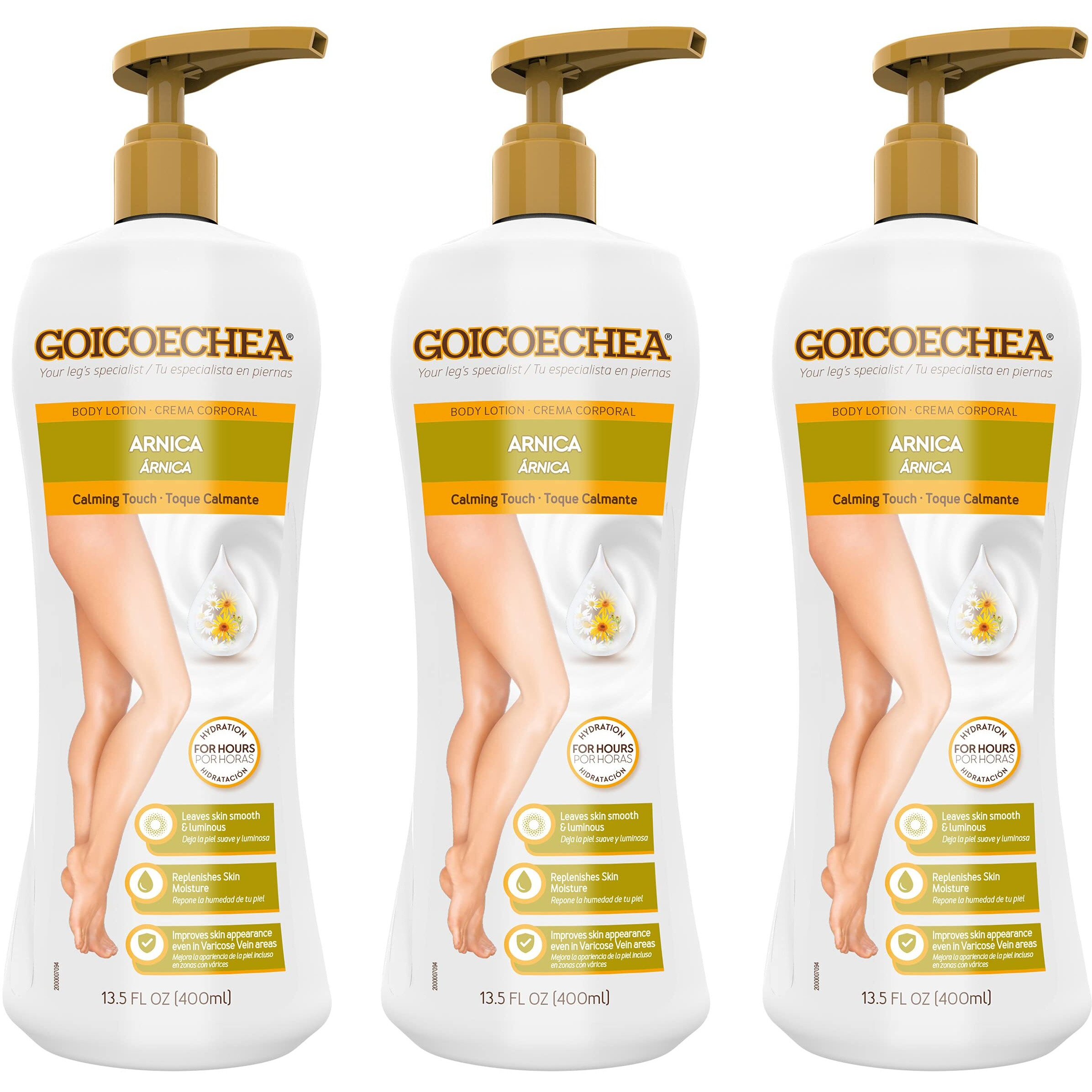 Goicoechea Arnica & Chamomile Body Lotion | Soothes Tired Legs Hydrates & Refreshes Skin Non-Greasy Daily Formula Varicose Veins Cream Improves Appearance Of Varicose Veins  13.5 Oz  3-Pack