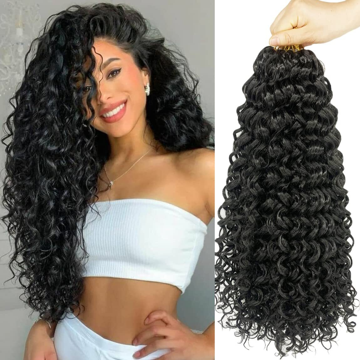 Enbeautiful 18 Inch 8 Packs Curly Crochet Hair Beach Curl Water Wave Crochet Hair Deep Wave Wavy Braids Curly Crochet Hair For Black Women(18Inch  8Packs  1B)