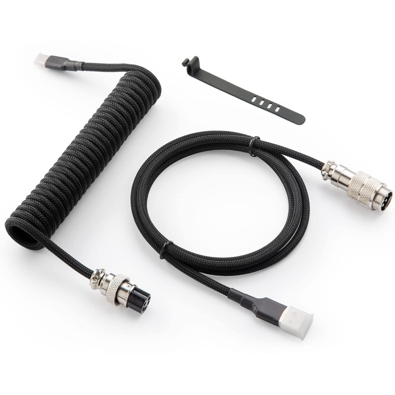 Gunmjo Pro Custom Coiled Usb C Cable For Gaming Keyboard  Double-Sleeved Mechanical Keyboard Cable With Detachable Metal Aviator  1.5M Usb-C To Usb-A  Classic Black Color