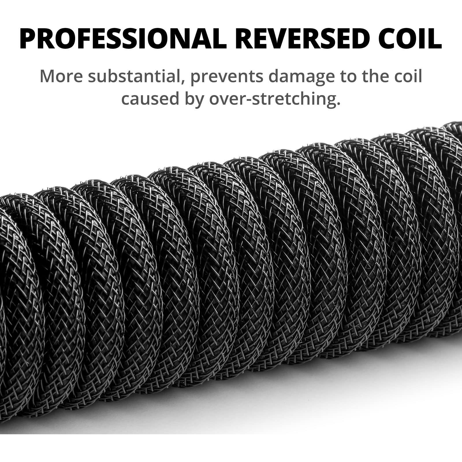 Gunmjo Pro Custom Coiled Usb C Cable For Gaming Keyboard  Double-Sleeved Mechanical Keyboard Cable With Detachable Metal Aviator  1.5M Usb-C To Usb-A  Classic Black Color