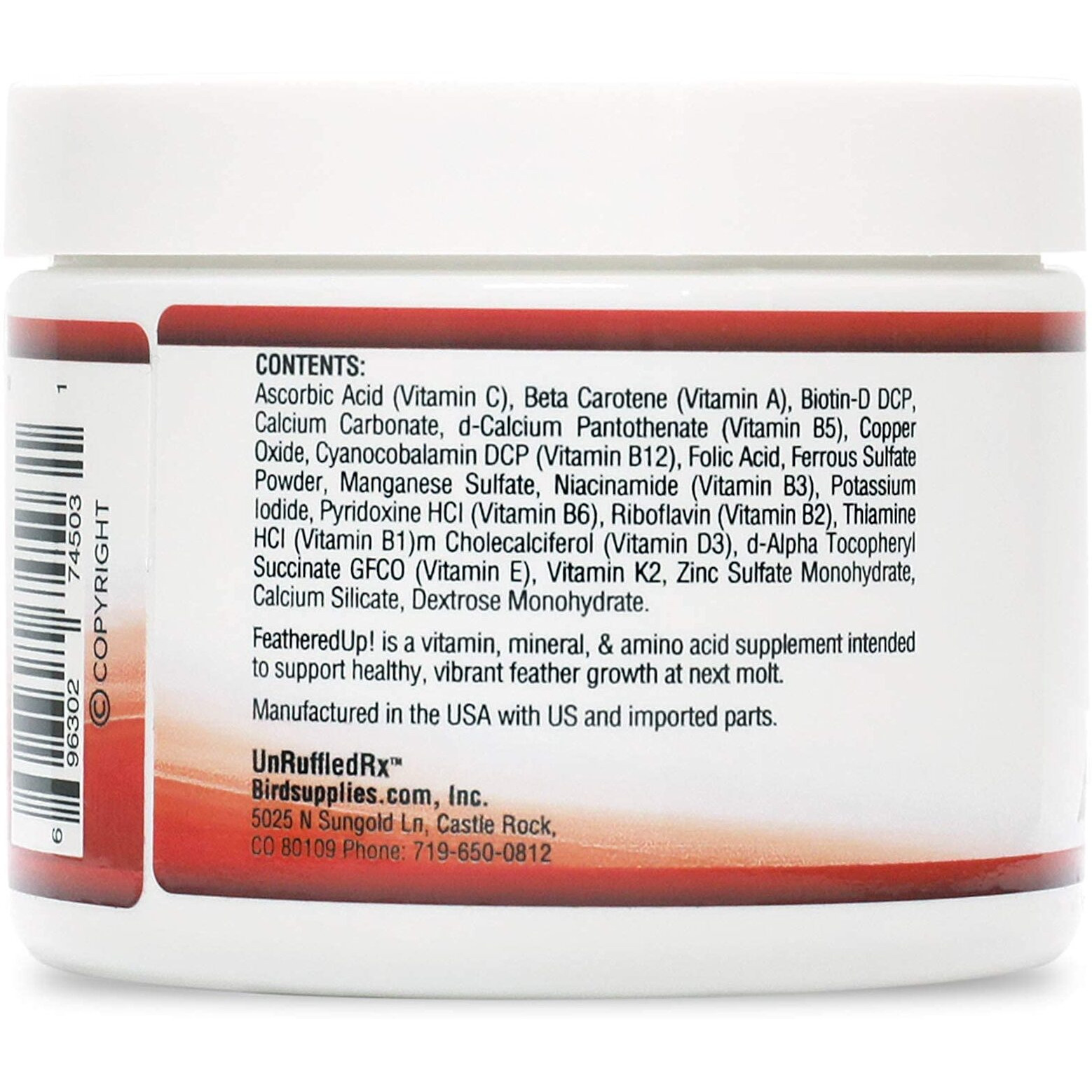 Unruffledrx Featherup Bird Multivitamin With Biotin For Beautiful Plumage - 90 Gm - 240 Servings