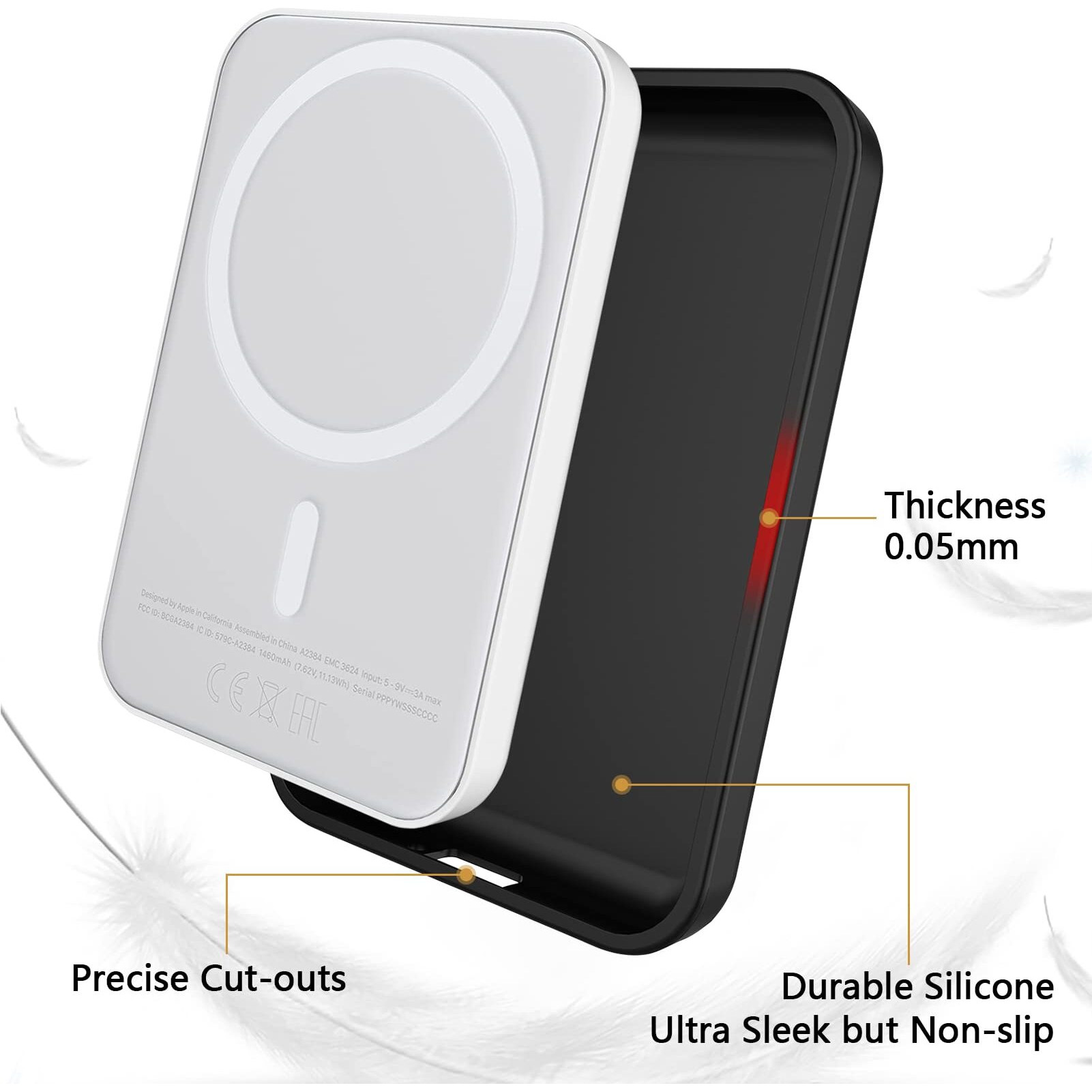 Ghijkl 2 Pack Case Compatible With Magsafe Battery Pack  Ultra-Thin Tpu Shockproof Case Slim Scratch Resistant Cover Protective Bumper Shell For Magsafe Battery Pack  Black/Black