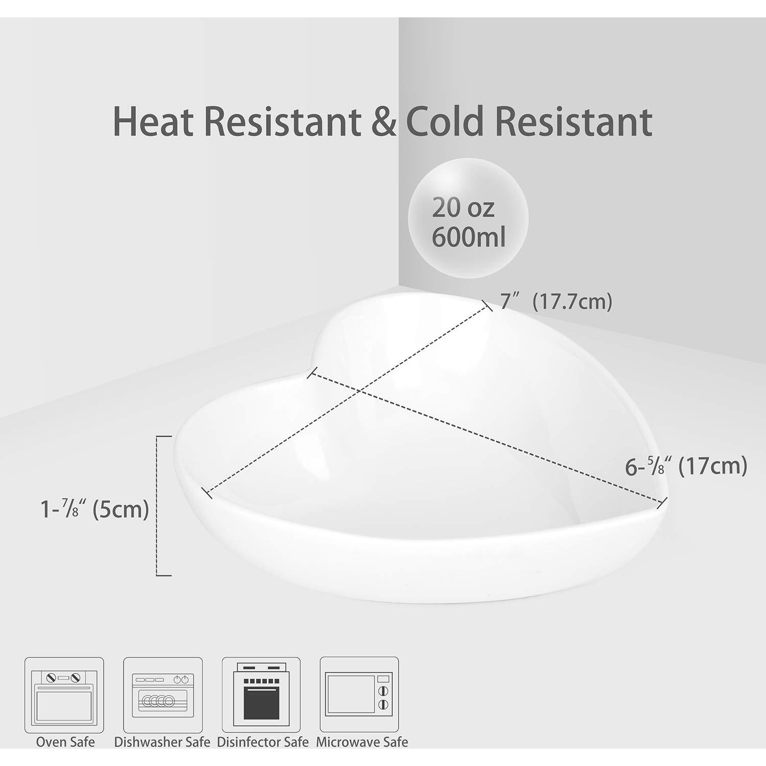 Keponbee Heart Bowls Porcelain 2 Pcs White Heart-Shaped Bowl Dessert Bowls/Salad Bowl 7 Inch  20 Oz