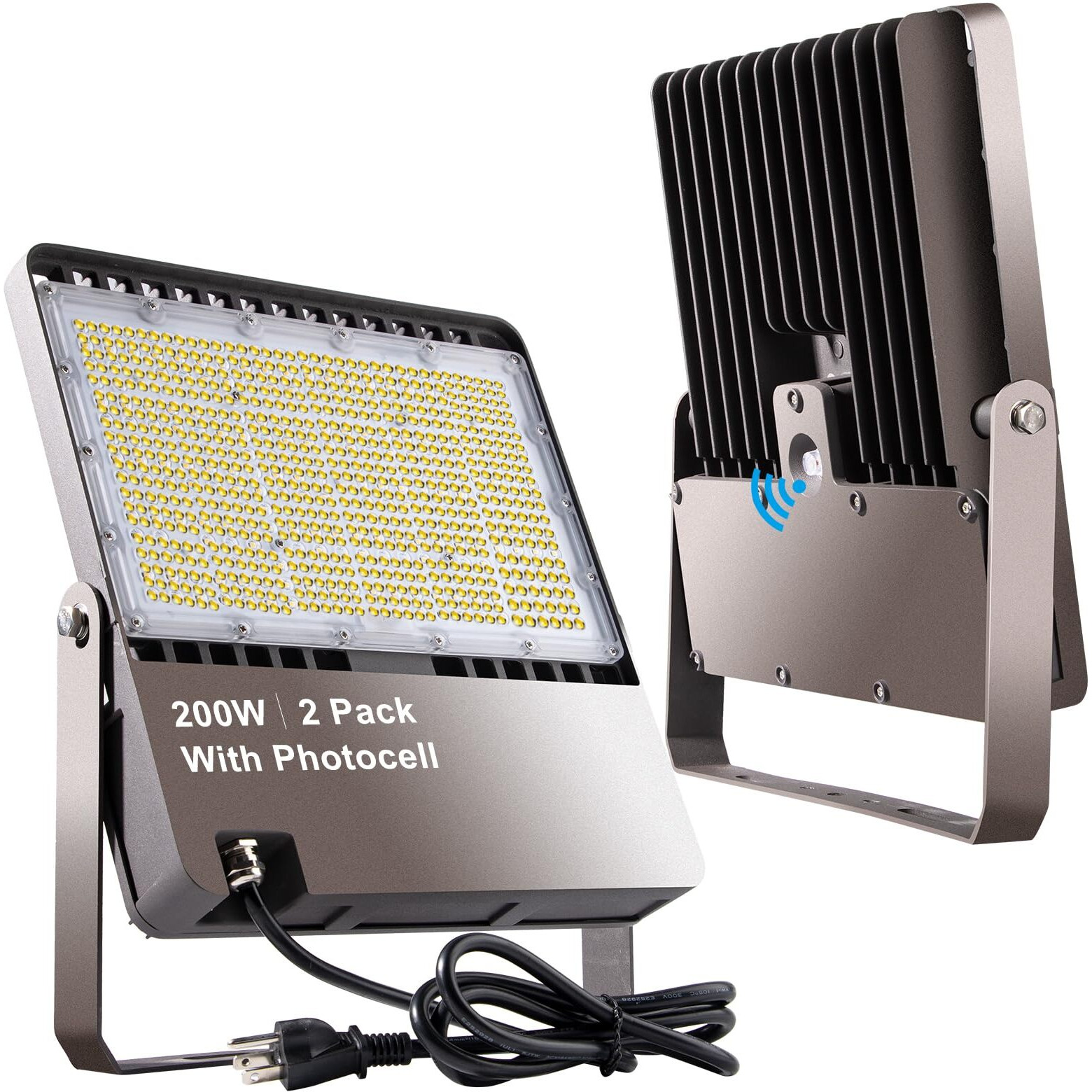 200W Led Flood Light Outdoor 30000Lm (800W Equivalent) Led Stadium Light With Dusk To Dawn  5000K Ac100-277V Commercial Flood Light With 5Ft Plug  Ip65 Waterproof Area Lighting For Stadium-2Pack