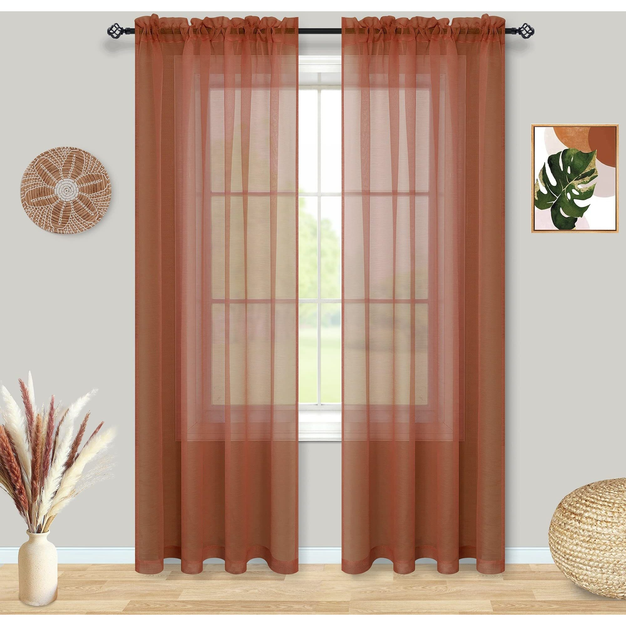 Terracotta Curtains 84 Inch Length For Living Room 2 Panel Sets Rod Pocket Sheer Curtains For Living Room Rust Burnt Orange Red
