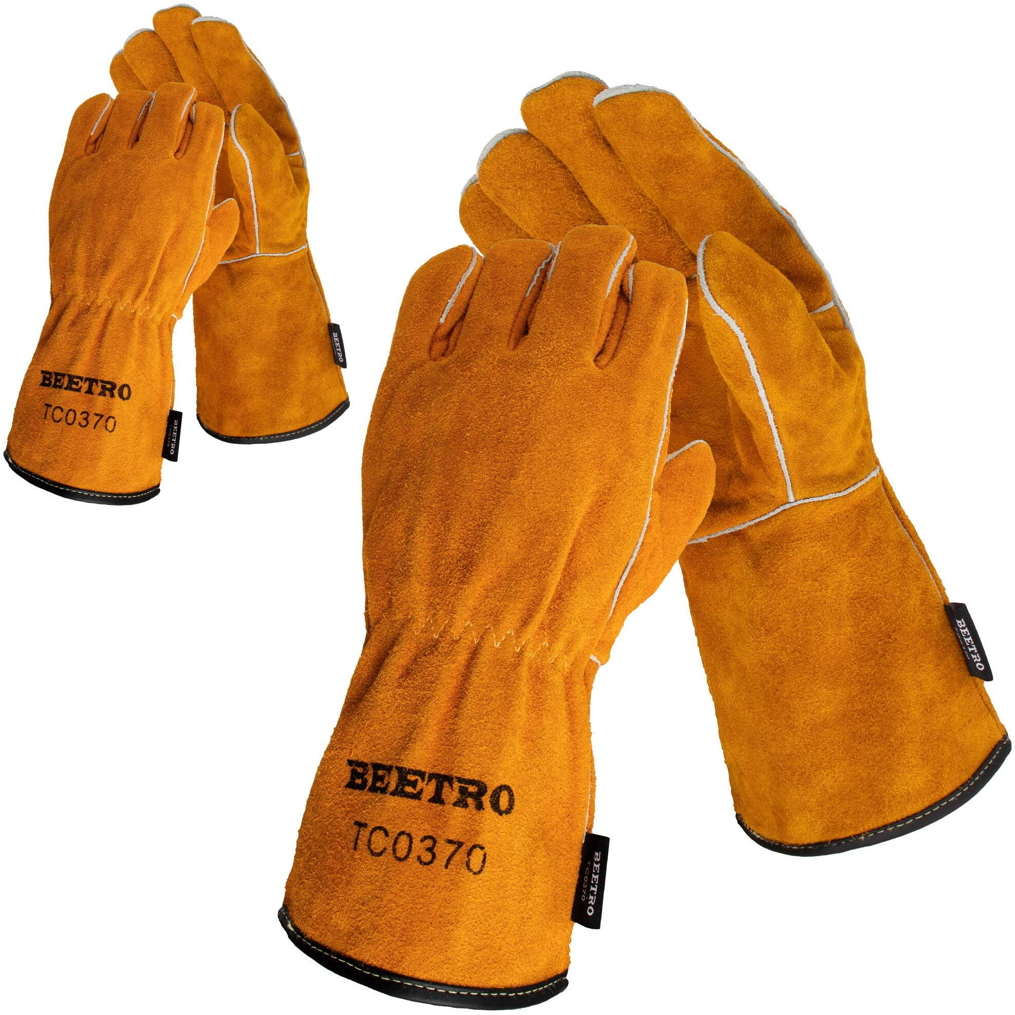 Beetro Welding Gloves 2 Pairs Cow Leather Forge/Mig/Stick/Tig Welder Heat/Fire Resistant  Mitts For Oven/Grill/Fireplace/Furnace/Stove/Pot Holder/Wood Burner/Animal Handling Glove With Soft Lining