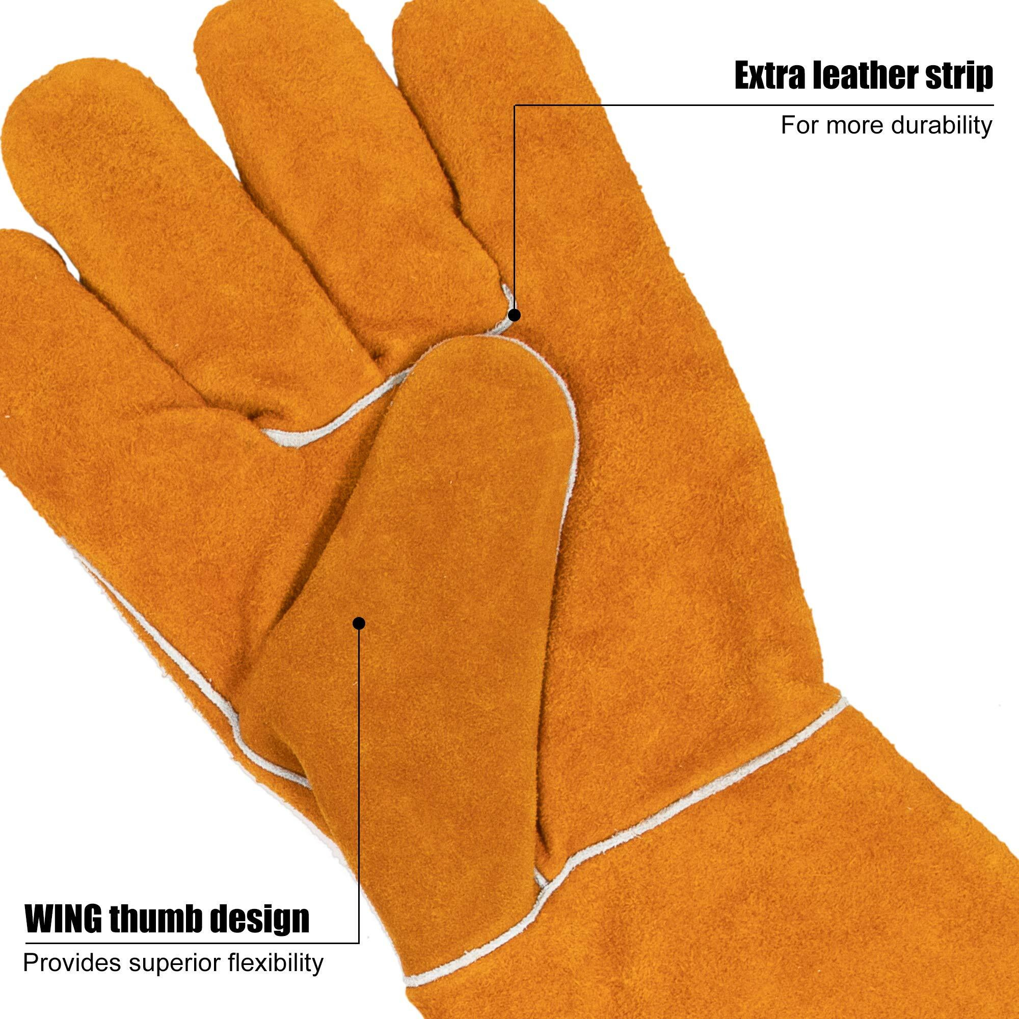 Beetro Welding Gloves 2 Pairs Cow Leather Forge/Mig/Stick/Tig Welder Heat/Fire Resistant  Mitts For Oven/Grill/Fireplace/Furnace/Stove/Pot Holder/Wood Burner/Animal Handling Glove With Soft Lining