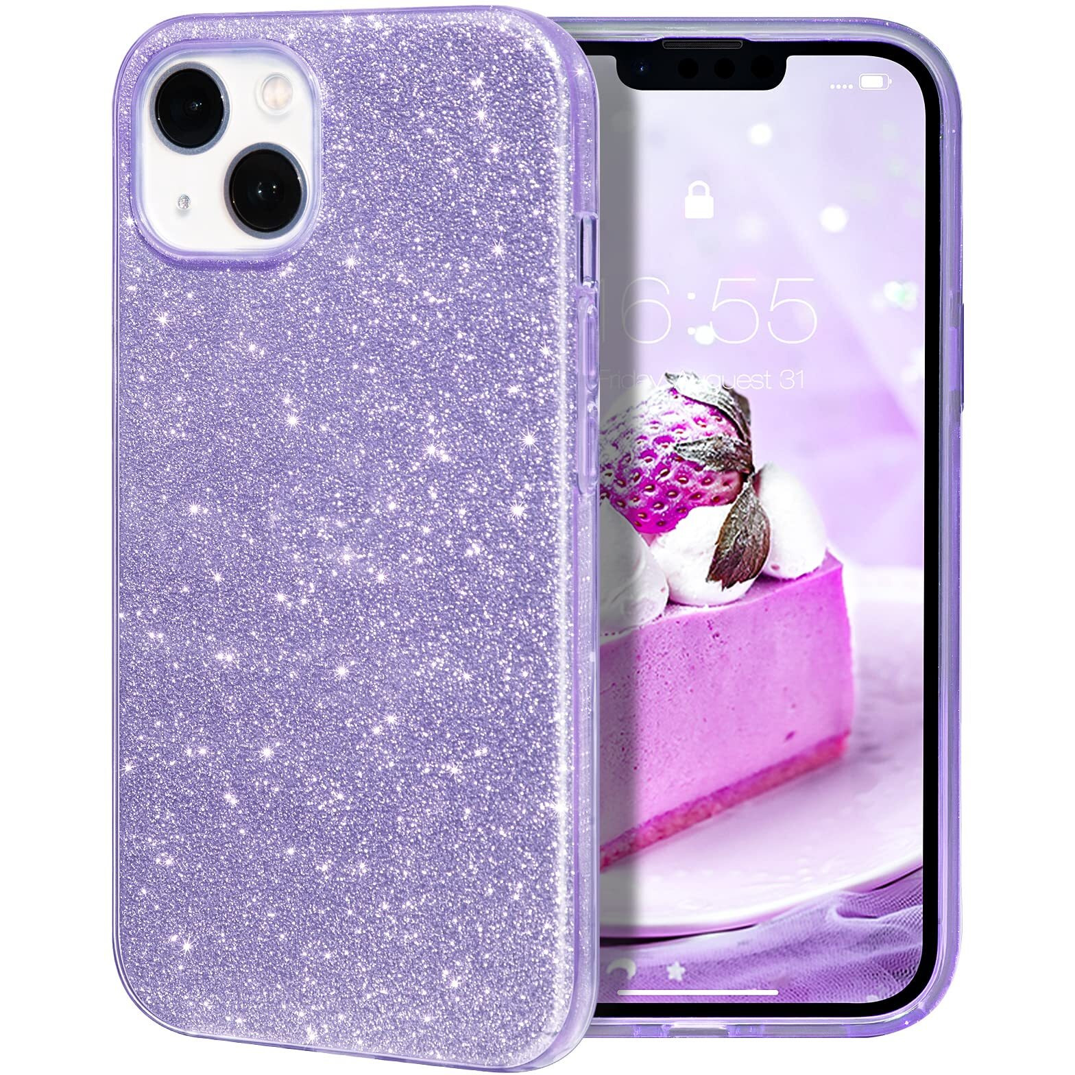 Milprox Compatible With Iphone 13 Case (2021)  Glitter Sparkly Shiny Bling Rubber Gel Shell Cases 3 Layers Shockproof Protective Bumper Cover For Iphone 13 6.1 "&quot2 Cameras 2021-Purple