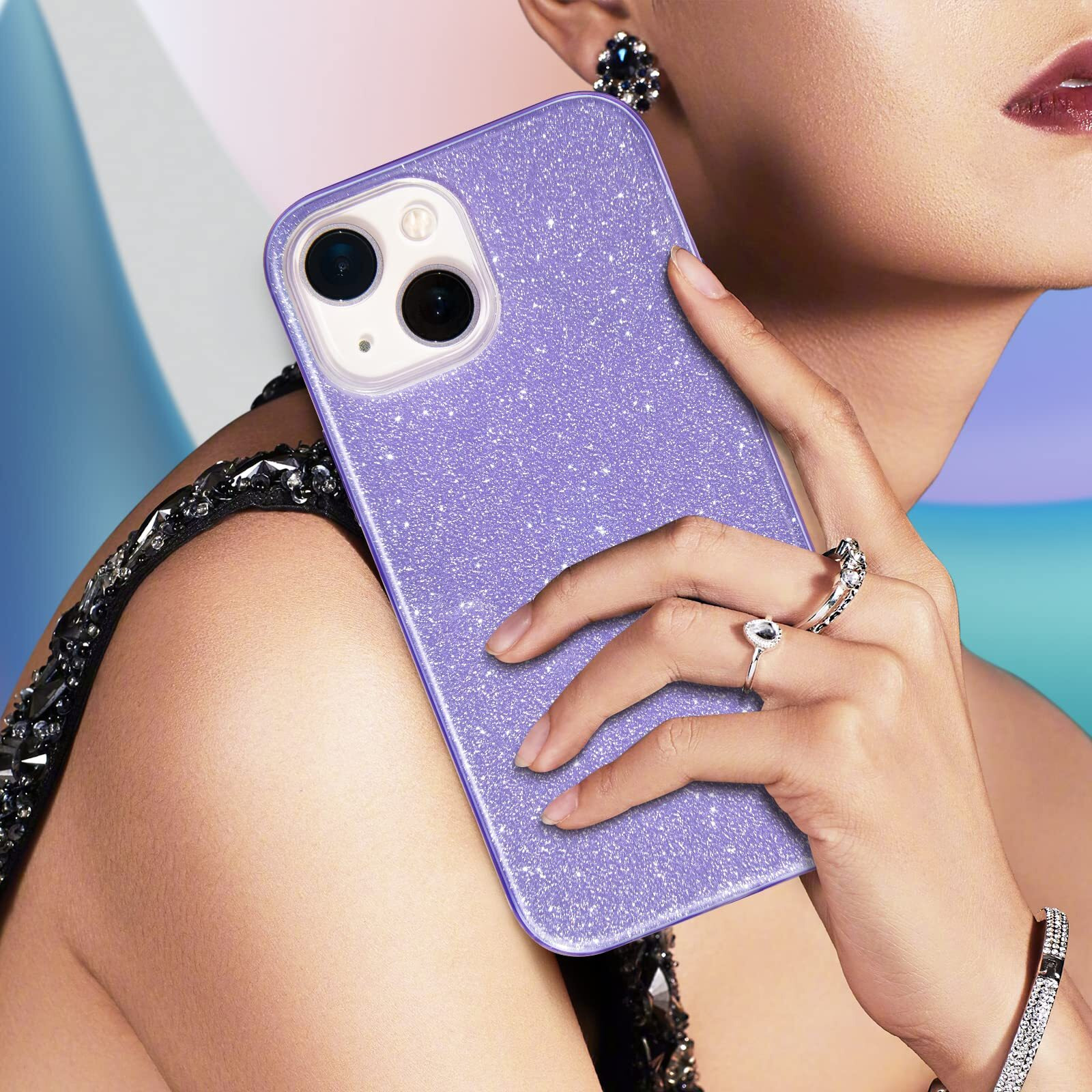 Milprox Compatible With Iphone 13 Case (2021)  Glitter Sparkly Shiny Bling Rubber Gel Shell Cases 3 Layers Shockproof Protective Bumper Cover For Iphone 13 6.1 "&quot2 Cameras 2021-Purple