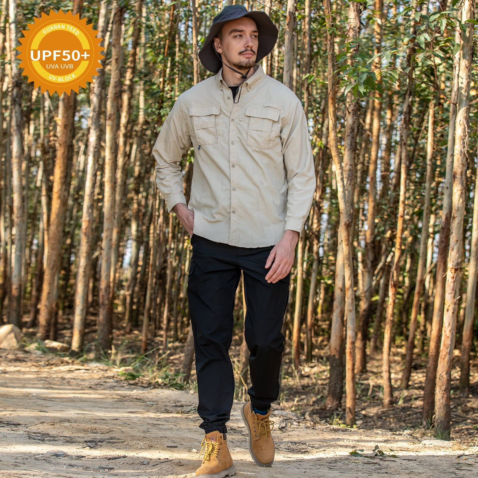 Naviskin Men's Sun Protection Fishing Shirts Upf 50+ Long Sleeve Sun Shirts For Men Pfg Hiking Travel Shirts Khaki Size M