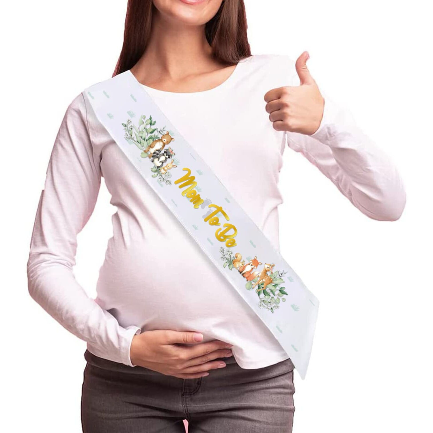 Lxlucktim Woodland Baby Shower Sash For Baby Shower  Mom To Be Sashwoodland Animal Neutral Mom To Be & Daddy To Be Corsage Include Gold Glitter Letters Sash