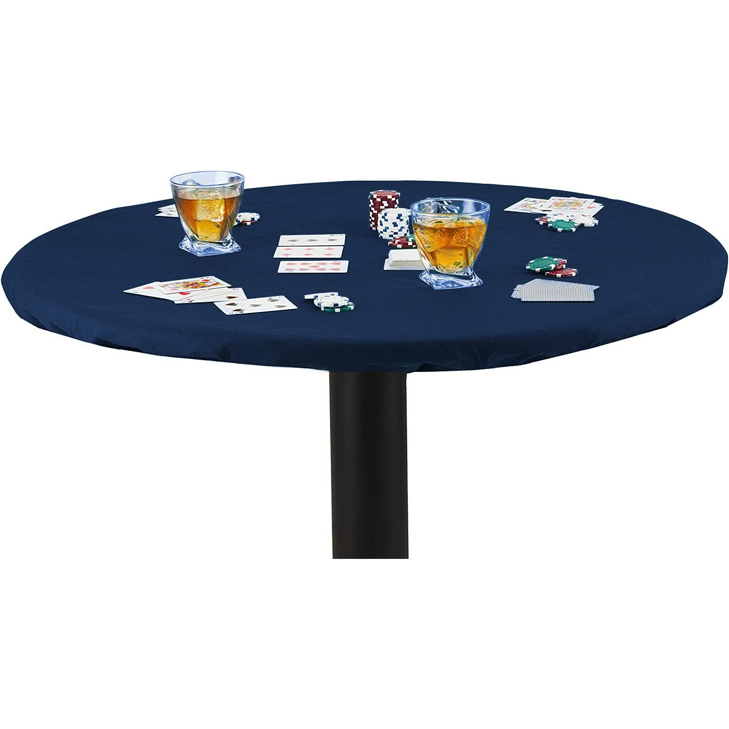 Felt Card Table Game Cover Blue Round Tablecloth Poker Table Topper Elastic Fitted Fits 54 To 60 Inches
