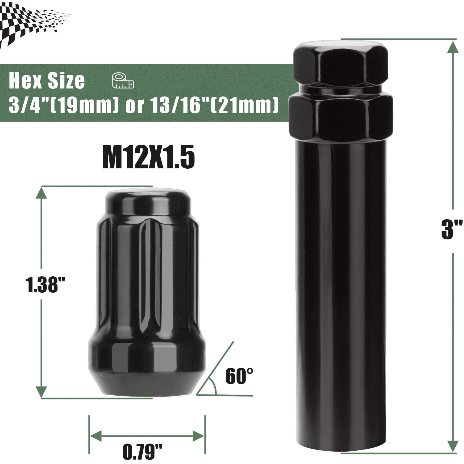 Glorider Atv M12X1.5 Spline Lug Nuts  16Pcs 12X1.5 Lug Nuts Black With 1 Socket Key 12Mmx1.5 Closed End Locking Lug Nuts For Polaris Ranger Rzr Honda Can-Am Pioneer Maverick X3 Talon Outlander Civic