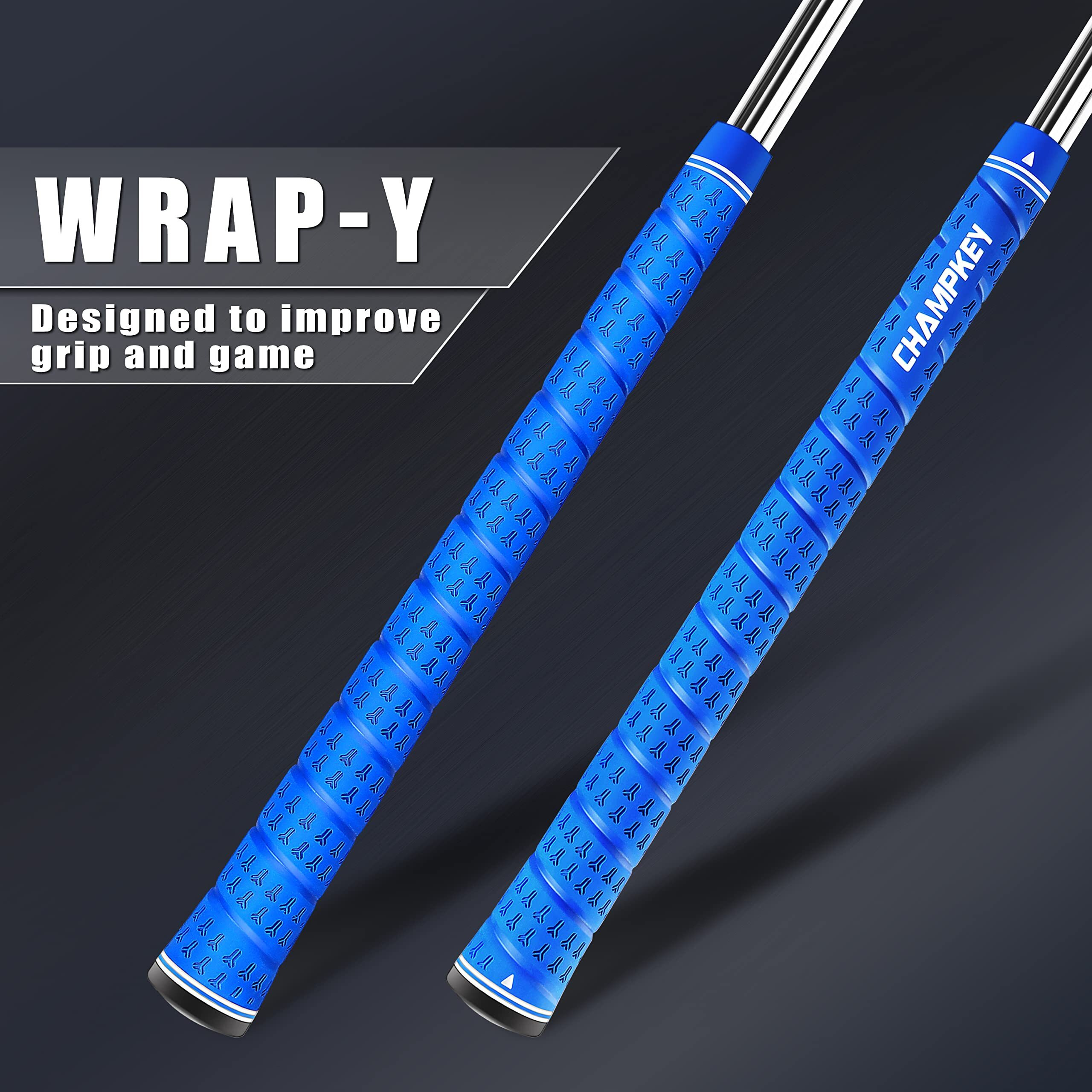 Champkey Wrap-Y Rubber Golf Grips 13 Pack Come With All Repair Kits - High Feedback And Traction Golf Club Grips(Standard  Blue)