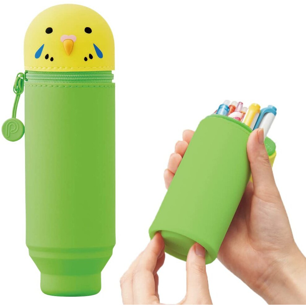 Lihit Lab Kawaii Japanese Bird Stand Up Pencil Case For School Office College  Cute School Supplies  Animal Pen Holder Pencil Pouch Holder Teen Girls  Artist Pencil Case  Parrot (A7712-9)