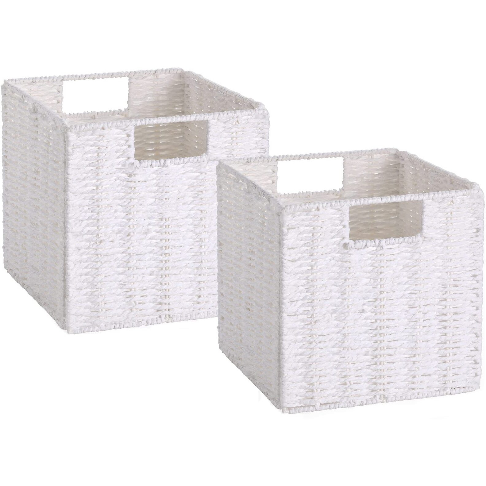 Vagusicc Wicker Storage Baskets  Set Of 2 Hand-Woven Paper Rope Storage Baskets  White Foldable Cube Storage Bins Organizer 9 X 9 Inch Square Wicker Storage Baskets For Shelves Pantry Organizing Decor