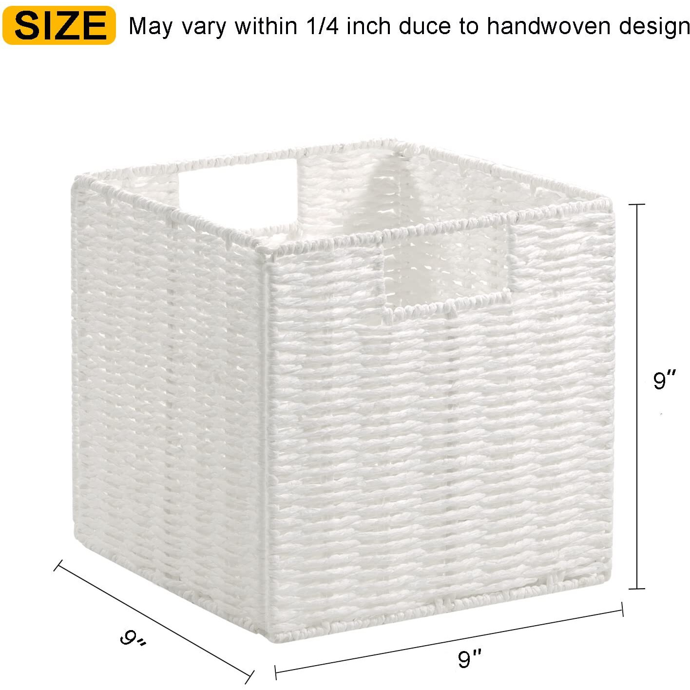 Vagusicc Wicker Storage Baskets  Set Of 2 Hand-Woven Paper Rope Storage Baskets  White Foldable Cube Storage Bins Organizer 9 X 9 Inch Square Wicker Storage Baskets For Shelves Pantry Organizing Decor