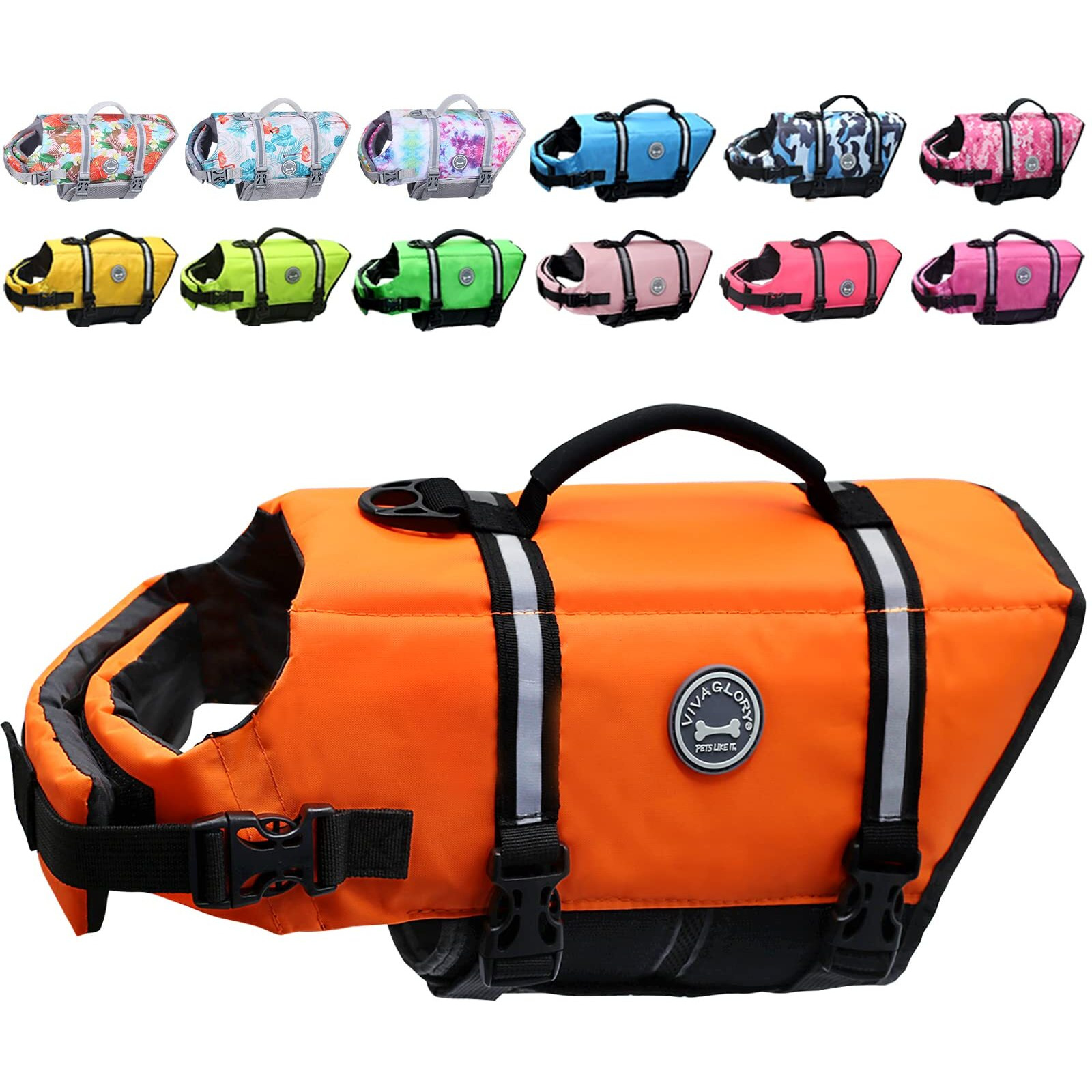 Vivaglory Ripstop Dog Life Jacket For Small Medium Large Dogs Boating  Dog Swimming Vest With Enhanced Buoyancy & Visibility  Bright Orange