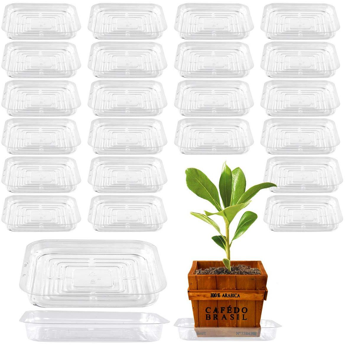 Ultraoutlet 20-Pack Square Plant Saucer 8 Inch Plastic Plant Trays Pot Saucers For Plants Clear Pot Drainage Tray Plant Plate To Catch Water  Bulk
