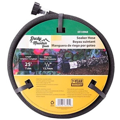 Rocky Mountain Goods Soaker Hose - Heavy Duty Rubber - Saves 70% Water - End Cap Included For Additional Hose Connect - Great For Gardens/Flower Beds - Reinforced Fittings (25-Feet By 1/2-Inch)