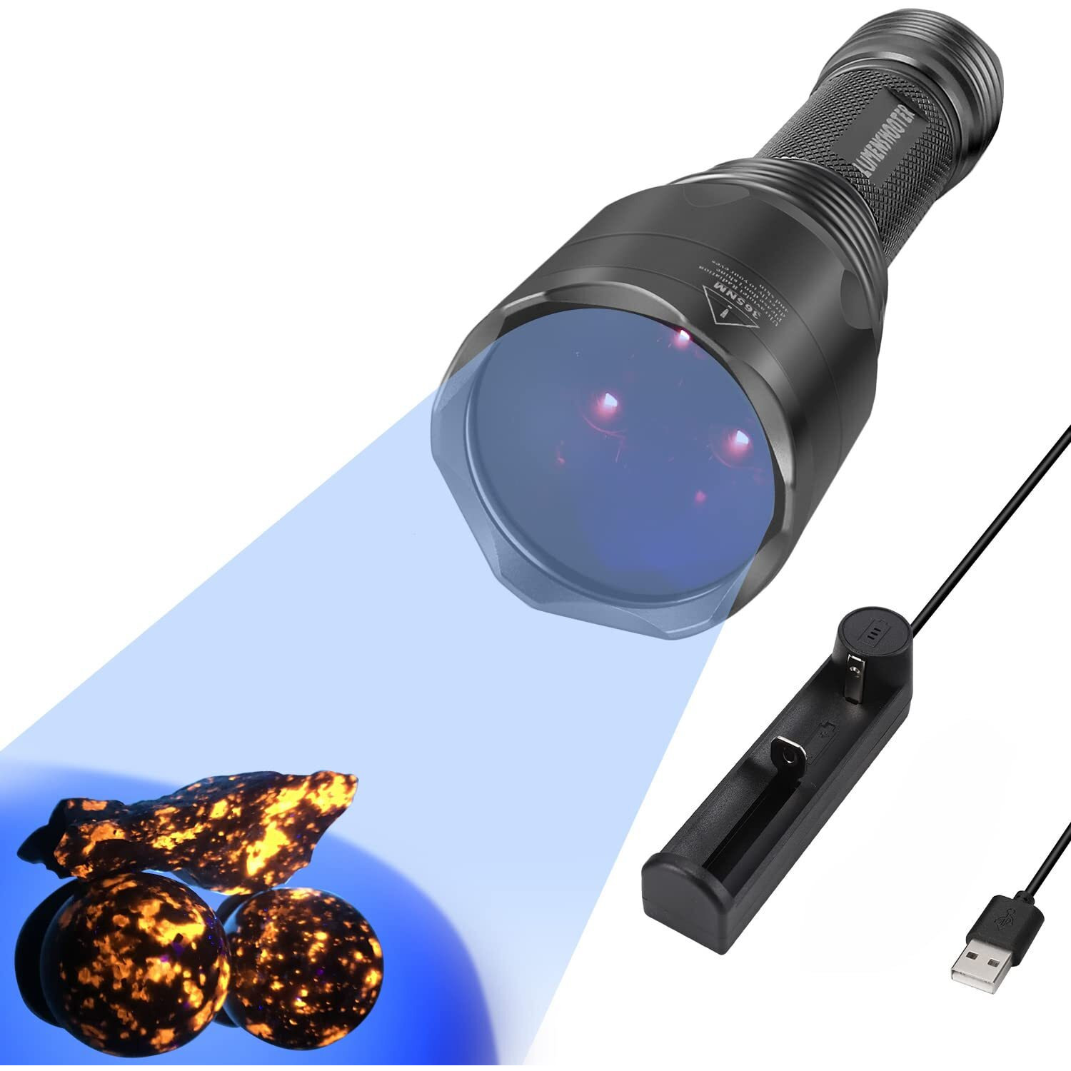 Lumenshooter S3 365Nm Uv Flashlight With 3 Leds  Rechargeable Black Light Torch For Resin Curing  Rocks Searching  Scorpion & Pet Urine Finding
