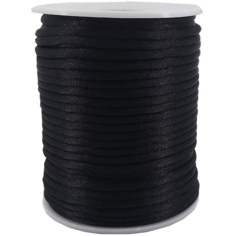 Inspirelle 3Mm Black Satin Cord Rattail Silk Cord Chinese Knot Thread For Jewelry Making  50 Yards Spool