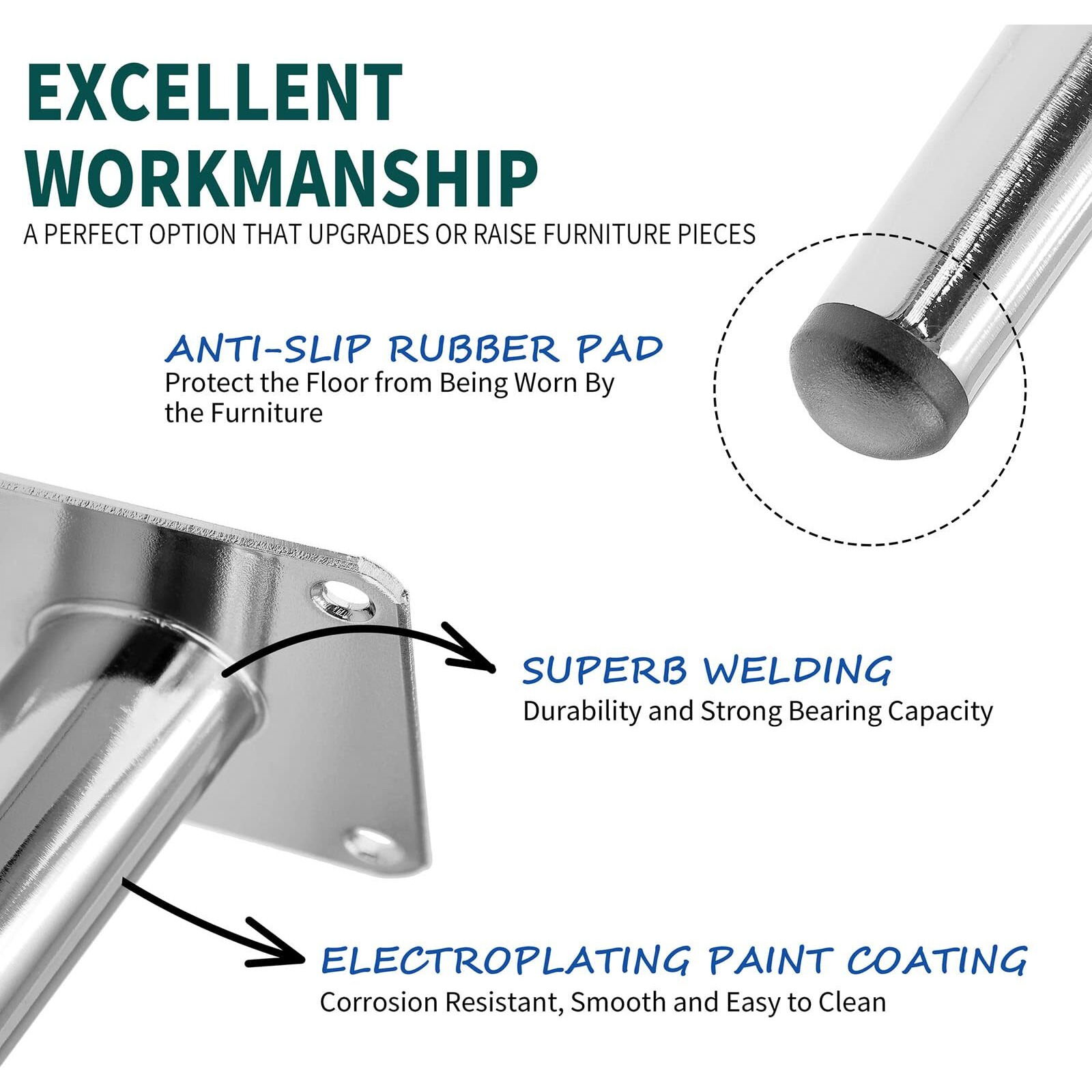 Seimneire 4Pcs 8 Inch Furniture Legs  Oblique Conical Metal Legs Chrome Mid-Century Style Furniture Feet For Sofa Cabinet Table Chair Cupboard Couch Ottoman Home Diy Projects