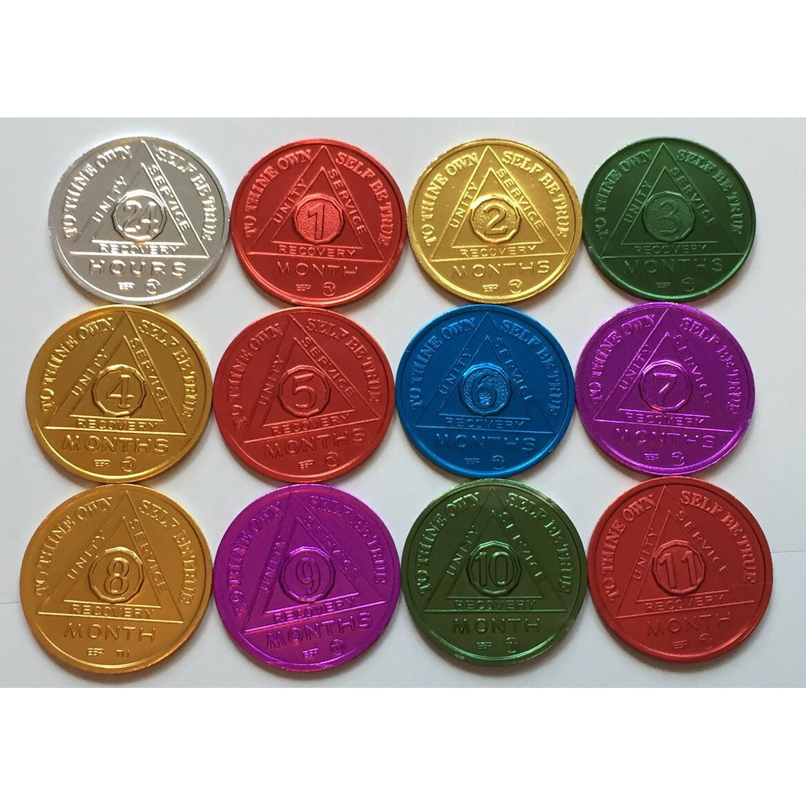 Set Of 12 Recovery Aa Medallion / Coins Bsp 24Hr-11Mo Commemorative