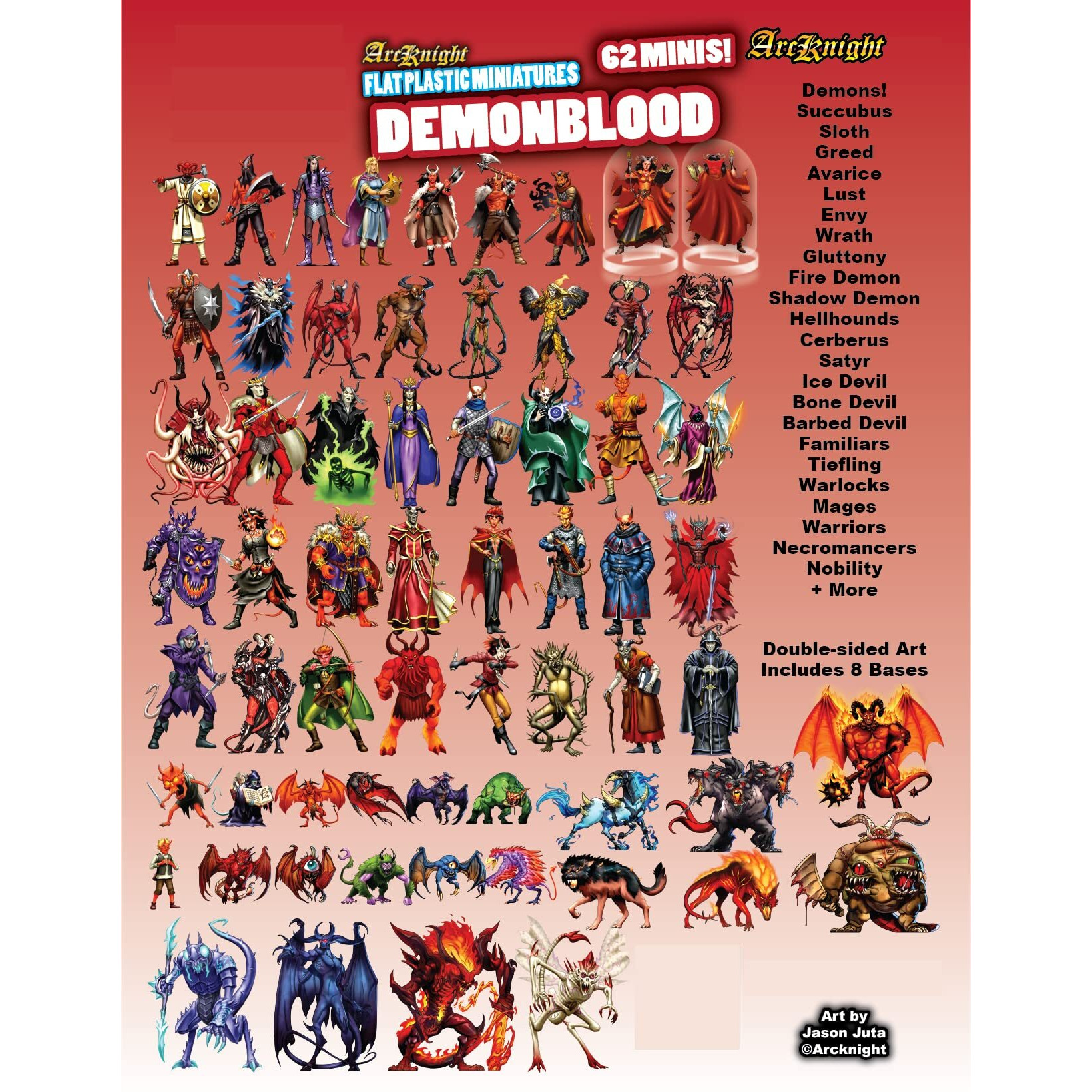 Arcknight Flat Plastic Miniatures Demon Blood 62 Unique Infernal-Themed Minis For Dnd 5E And Pathfinder Affordable  Skinny Figurines For Dungeons And Dragons And Other Tabletop Rpg Games