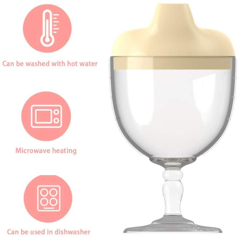 Crumye Fancy Wine Glass Sippy Cup Spill Proof For Baby  Toddler  And Child  Goblet Style Great For Your Prince & Princess Holidays Birthday Party Celebration  5 Ounce(Yellow)