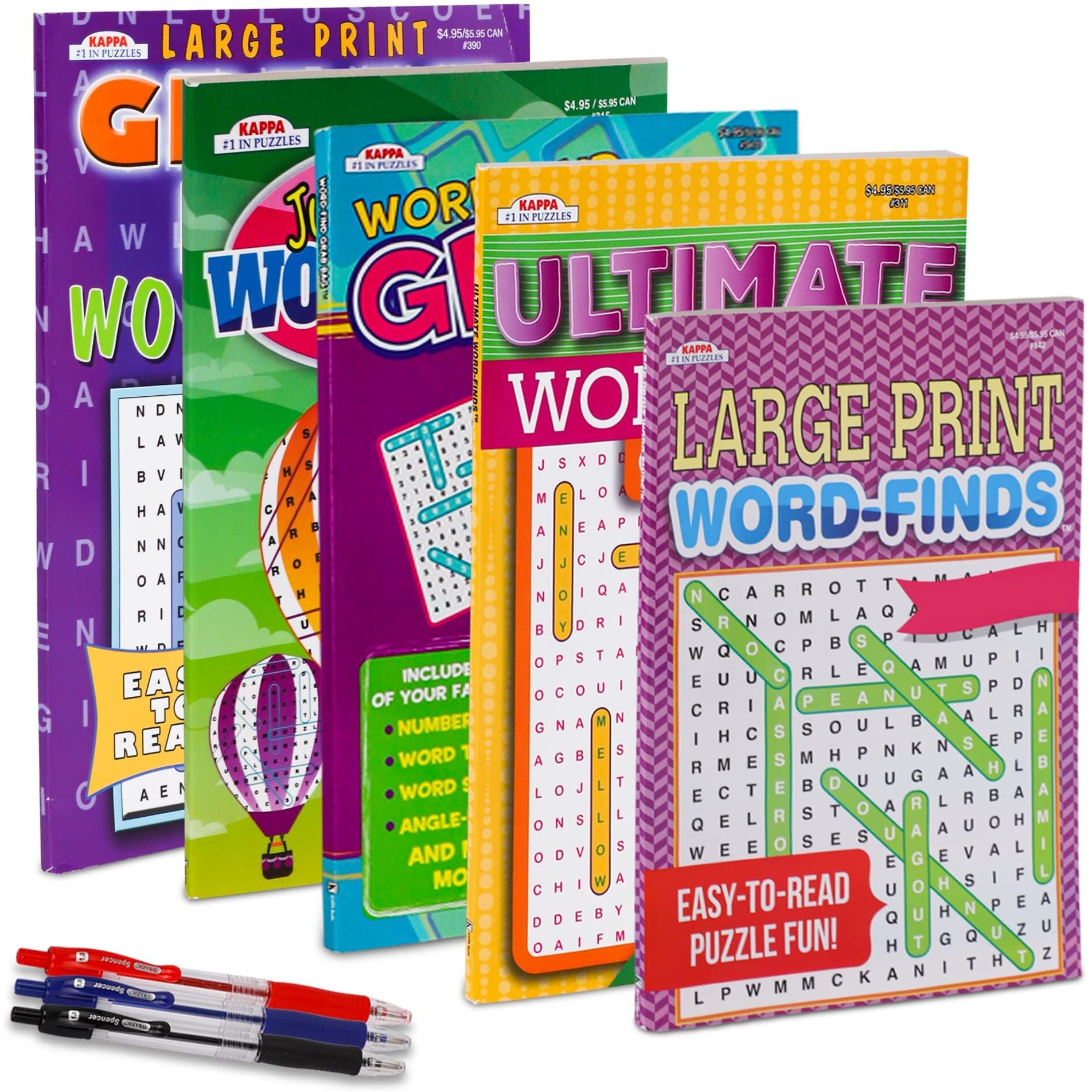 Variety Savings 5-Pack 400+ Large Wordsearch Puzzle Books For Adults  Aging Seniors Brain Stimulation Giant Print Words Activity Books (Variety Pack Bulk)  Paperback - 8X10