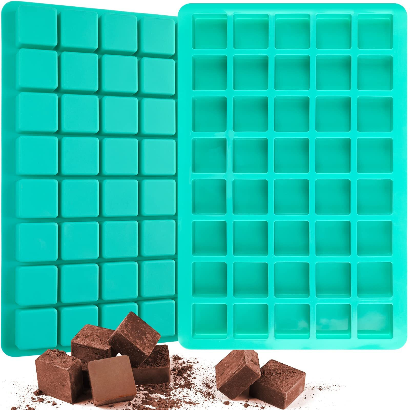 Sakolla 2 Pack Caramel Candy Molds Silicone 40 Cavities Square Silicone Chocolate Molds Mini Cubes Mold For Hard Candy  Ice Cubes  Gummy  Jelly  Truffles