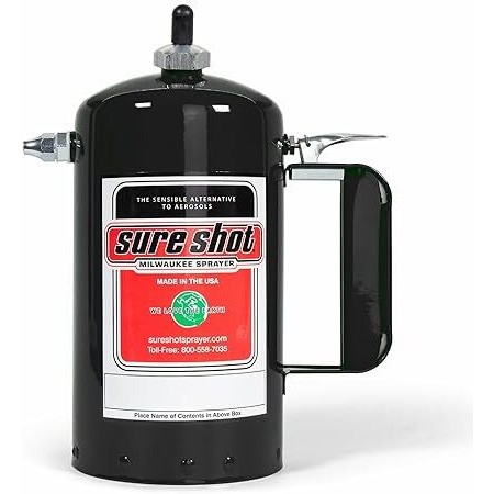 Sure Shot A1000B 1-Quart Non Aerosol Sprayer - Refillable Pressurized Sprayer Can For Oil  Solvent  Degreasers  Lubricants - Rechargeable Steel Canister With Brass Nozzles - Made In The Usa - 32Oz.