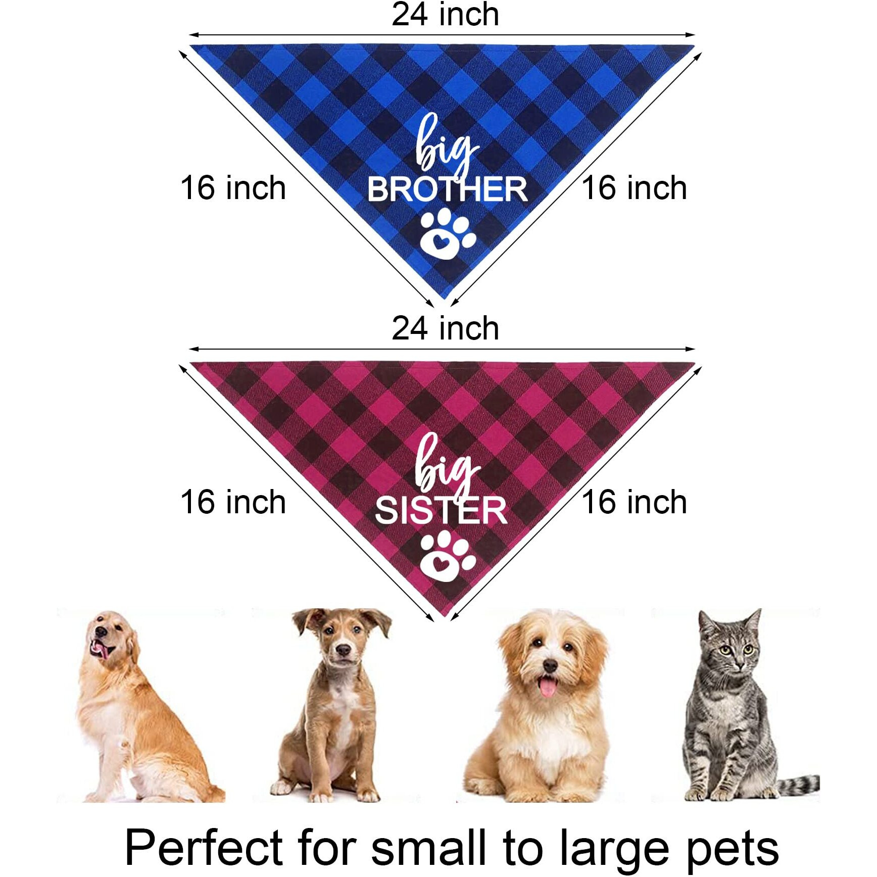 Jotfa Big Brother Big Sister Dog Bandana  Plaid Pregnancy Announcement Dog Bandanas For Dogs (Blue And Pink  Big Brother And Big Sister)