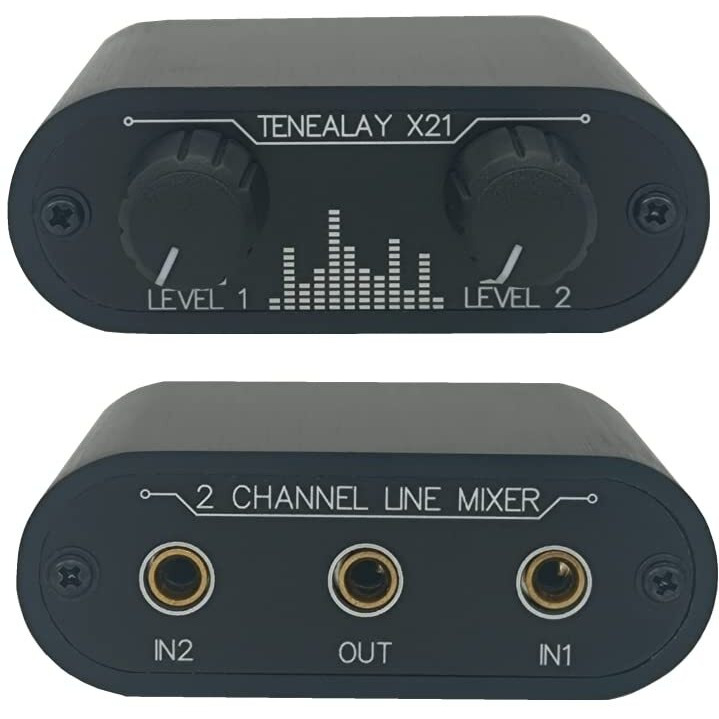 Tenealay 2 Way Audio Mixer 3.5Mm Un-Powered Mixer  2 To 1 Stereo Aux 3.5Mm Line Levels Control Box Mini Passive Mixer X21