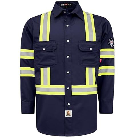 Bocomal Fr Shirts Hi Vis/High Visibility Flame Resistant/Fire Retardant Shirt 7.5Oz Navy Fr Shirts For Men