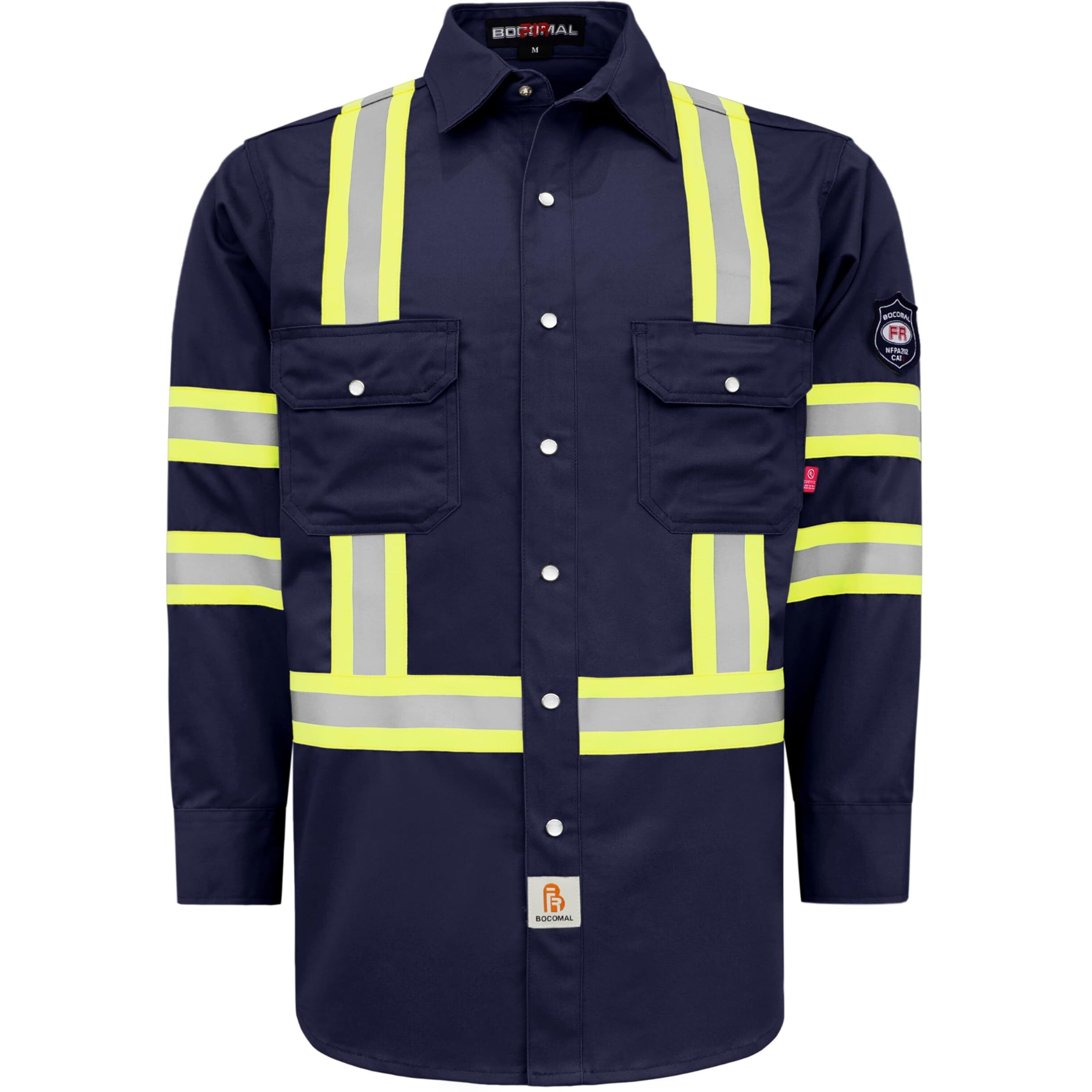 Bocomal Fr Shirts Hi Vis/High Visibility Flame Resistant/Fire Retardant Shirt 7.5Oz Navy Fr Shirts For Men